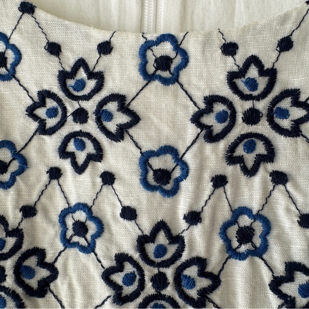 Loft - Linen Blend Embroidered Summer Dress in White & Blue - Picture 5 of 9